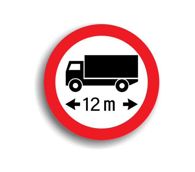Accesul interzis autovehiculelor sau ansamblurilor de vehicule cu lungimea mai mare de 12 M, indicatoare rutiere