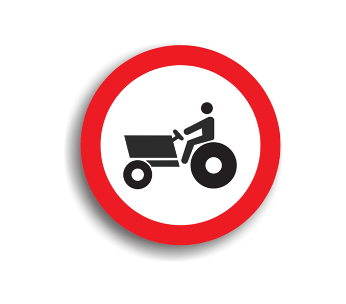 Accesul interzis tractoarelor și mașinilor autopropulsate pentru lucrări, indicatoare rutiere