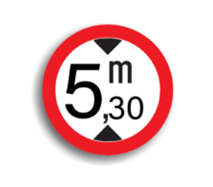 Accesul interzis vehiculelor cu înălțimea mai mare de 5.3 M, indicatoare rutiere