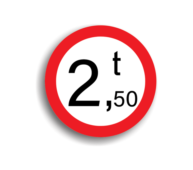 Accesul interzis vehiculelor cu masă mai mare de 2.5 T, indicatoare rutiere