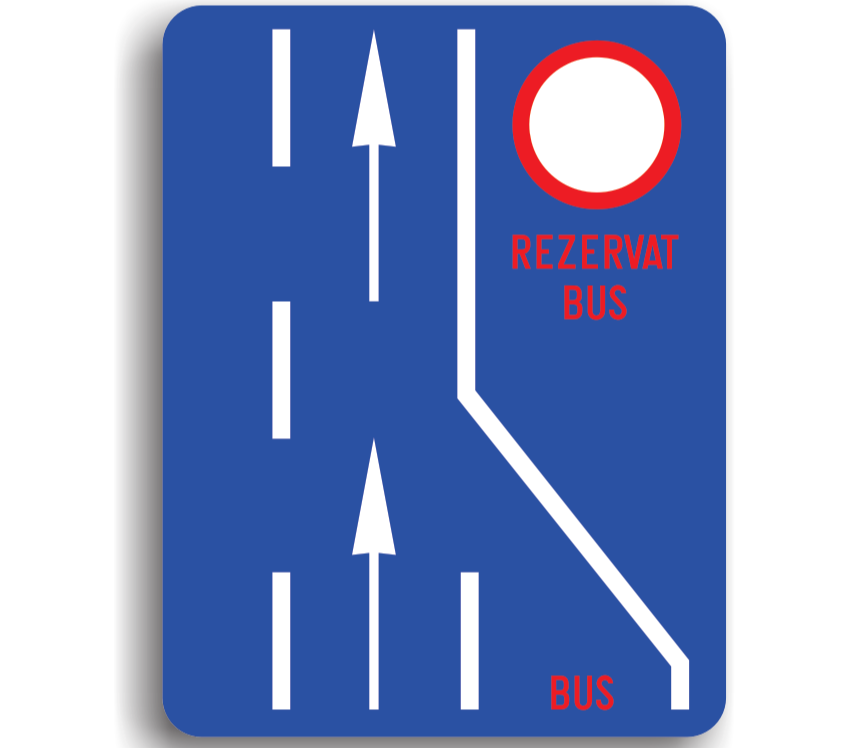 Bandă rezervată circulației de transport public de persoane, indicatoare rutiere