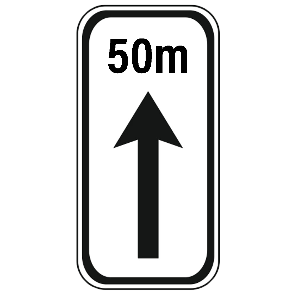 Începutul și lungimea zonei de acțiune a indicatorului – 50 m, indicatoare rutiere