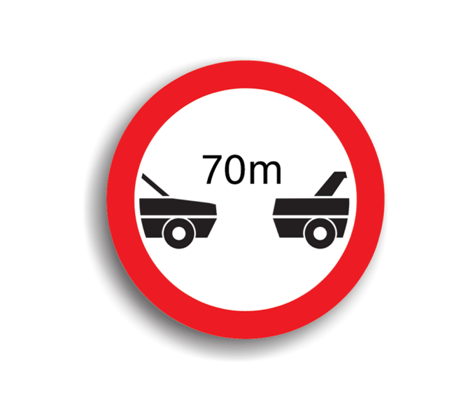 Interzis autovehiculelor de a circula fără a menține între ele un interval de cel puțin 70 M, indicatoare rutiere