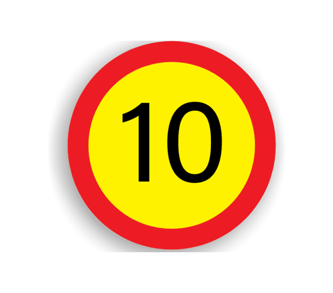 Limitare de viteză 10 km/h, indicatoare rutiere