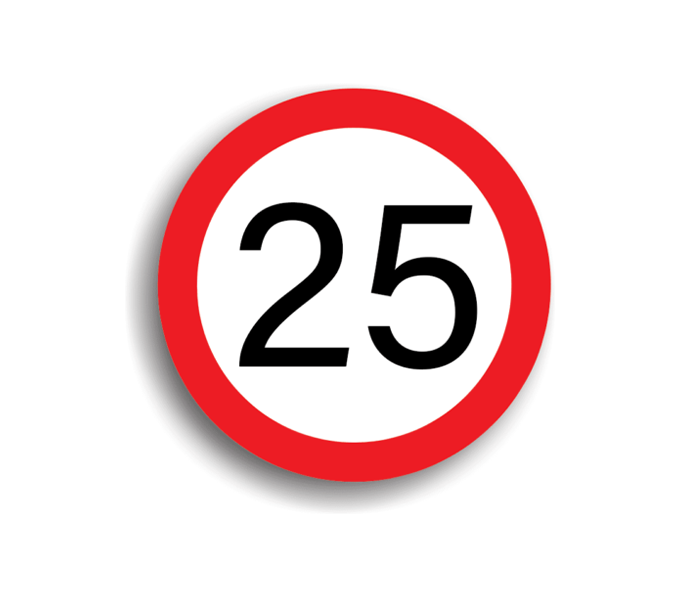 Limitare de viteză 25 km/h, indicatoare rutiere