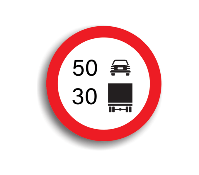 Limitare de viteză diferențiată pe categorii de autovehicule 50/30 km/h, indicatoare rutiere