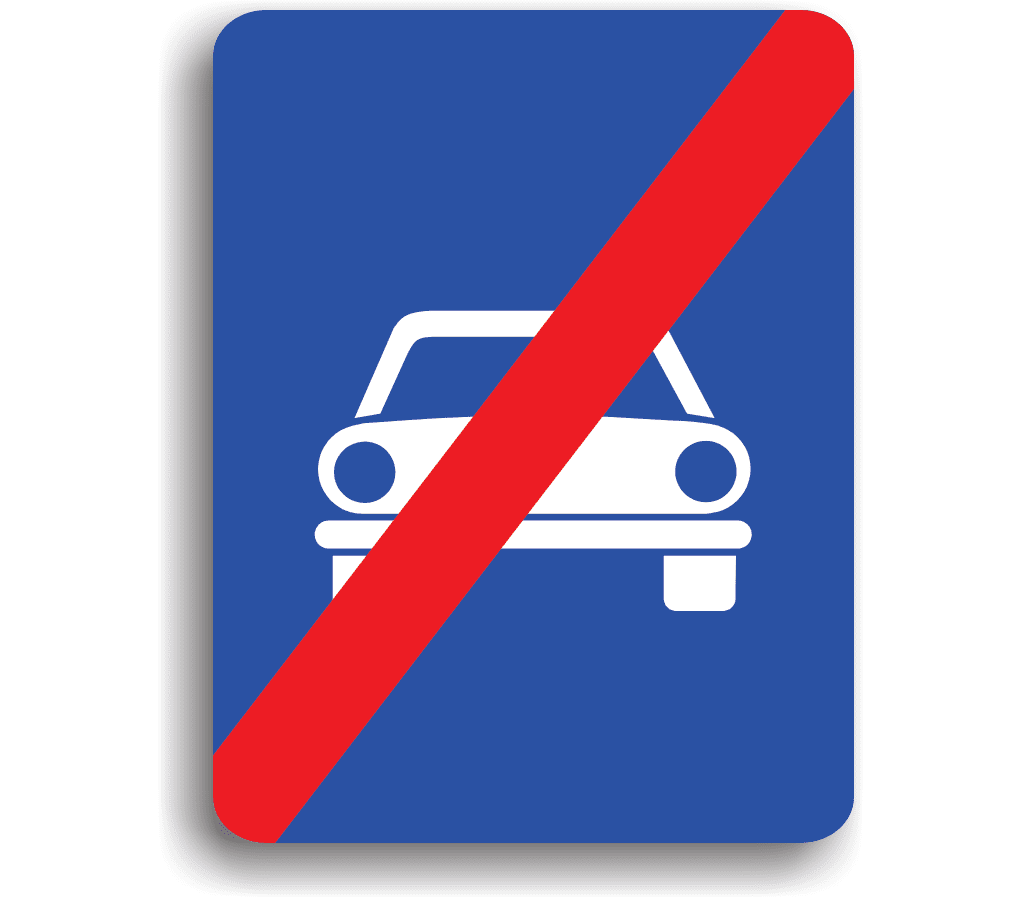 Sfârșitul drumului pentru autovehicule, indicatoare rutiere