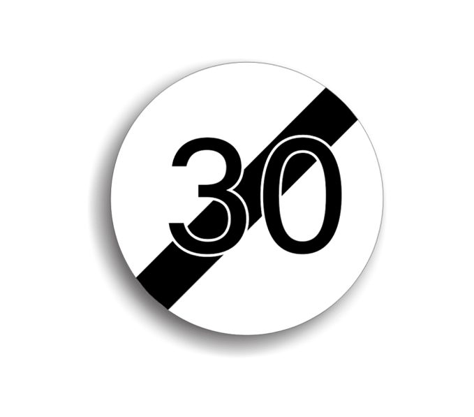 Sfârșitul limitării de viteză 30 km/h, indicatoare rutiere