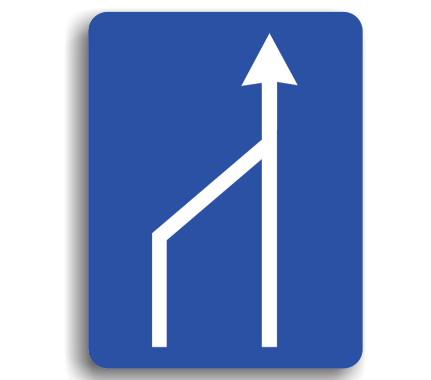 Terminarea benzii de circulație din stânga părții carosabile, indicatoare rutiere