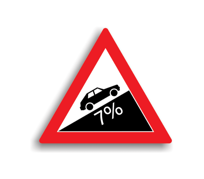 Urcare cu înclinare mare 7%, indicatoare rutiere